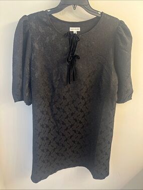Mary Square Black Tie-Neck Mini Dress with Puff Sleeves SZ XL